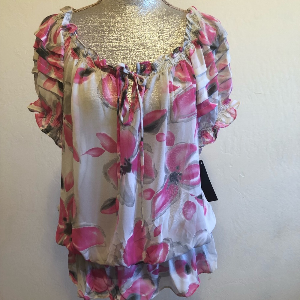 Love see through beautiful design short sleeves xl blouse elastic in bottoms
